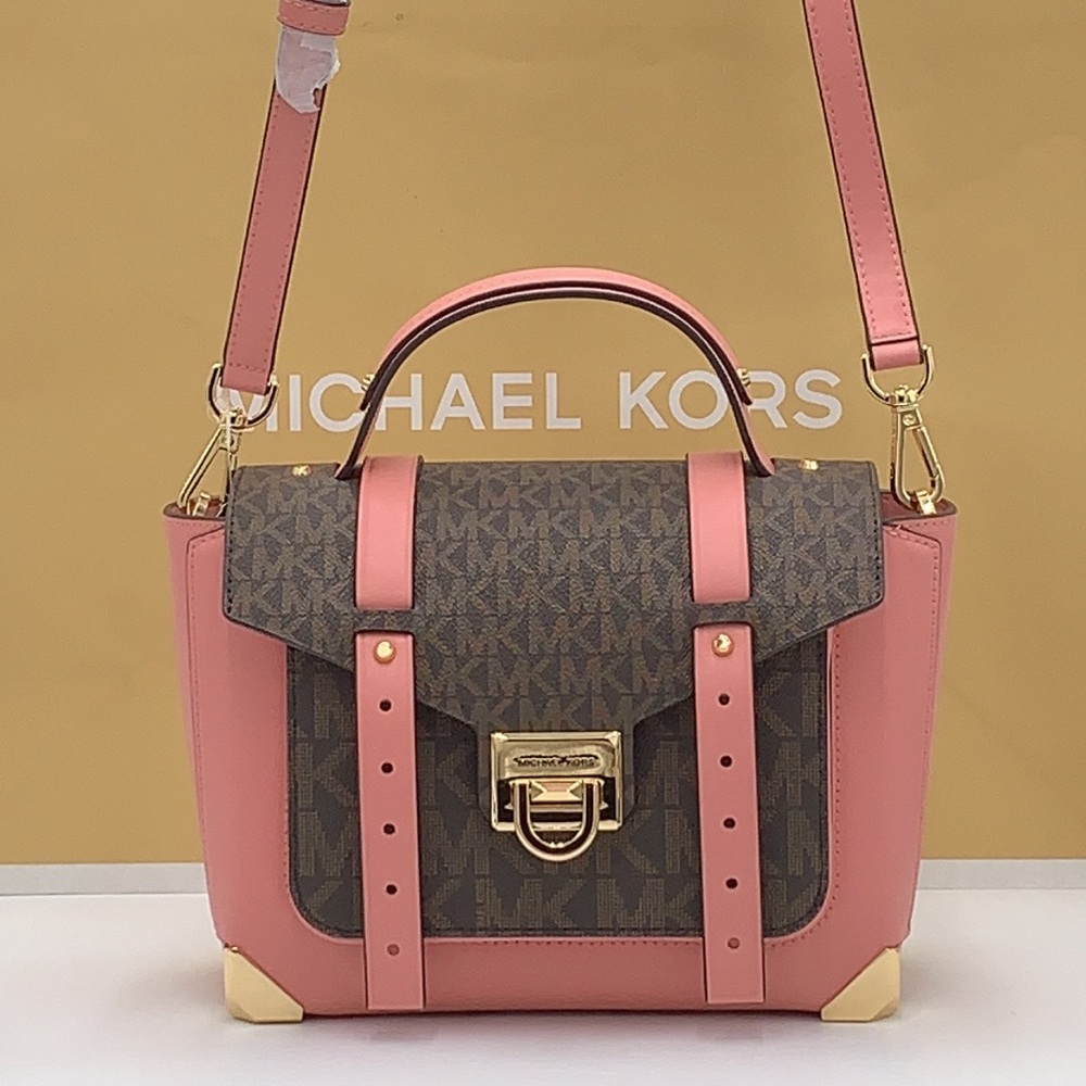 MICHAEL KORS
Manhattan Medium Leather and Logo Satchel PRIMROSE/ BROWN SIGNATURE - Picture 9 of 15